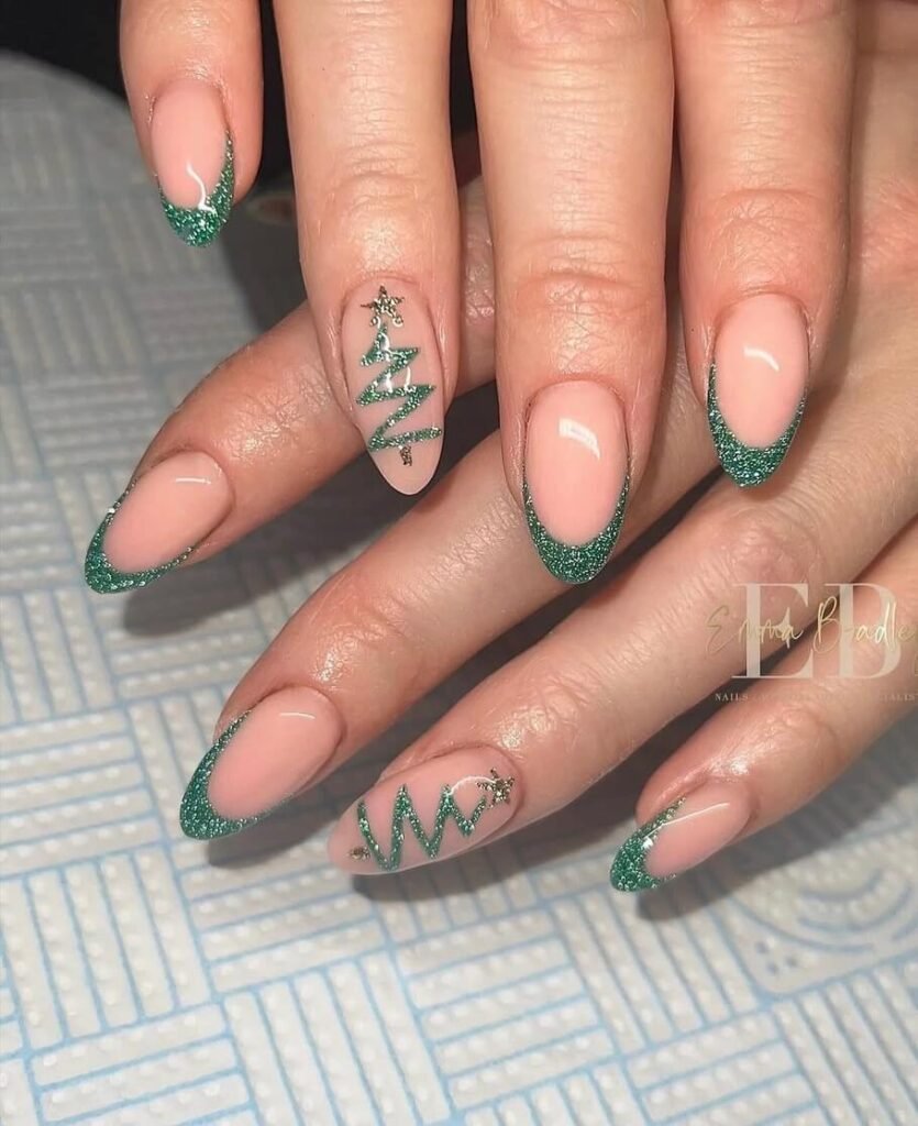 green french tip Christmas nails