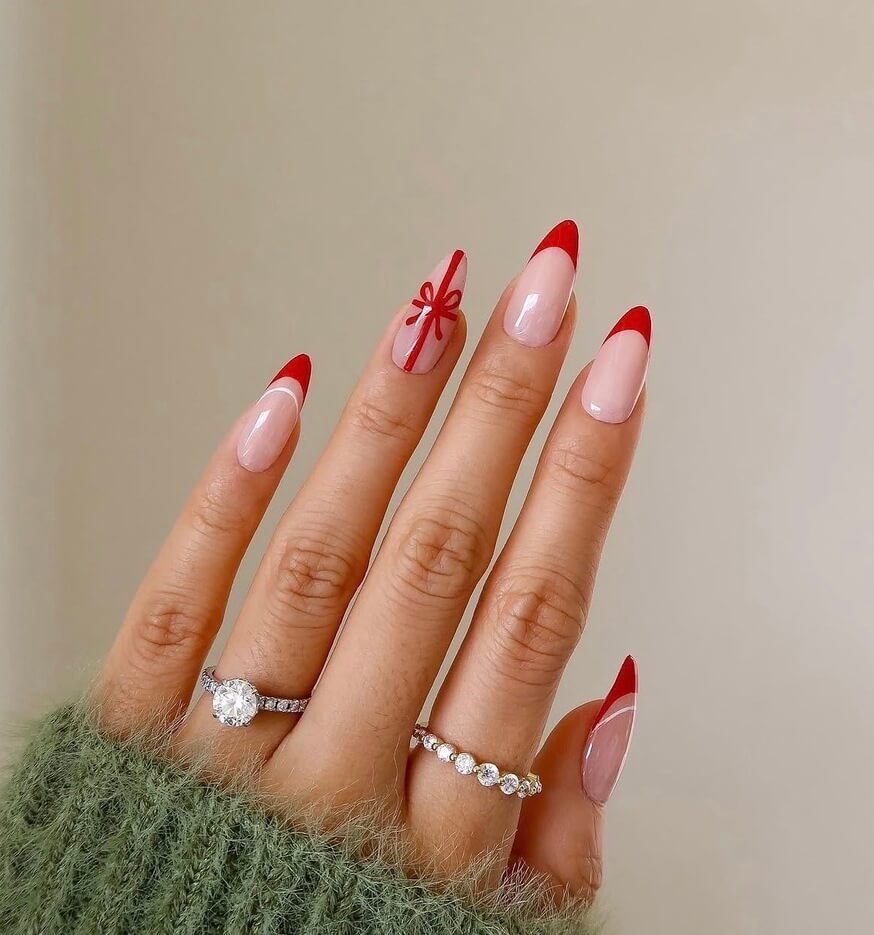 red french tip Christmas nails