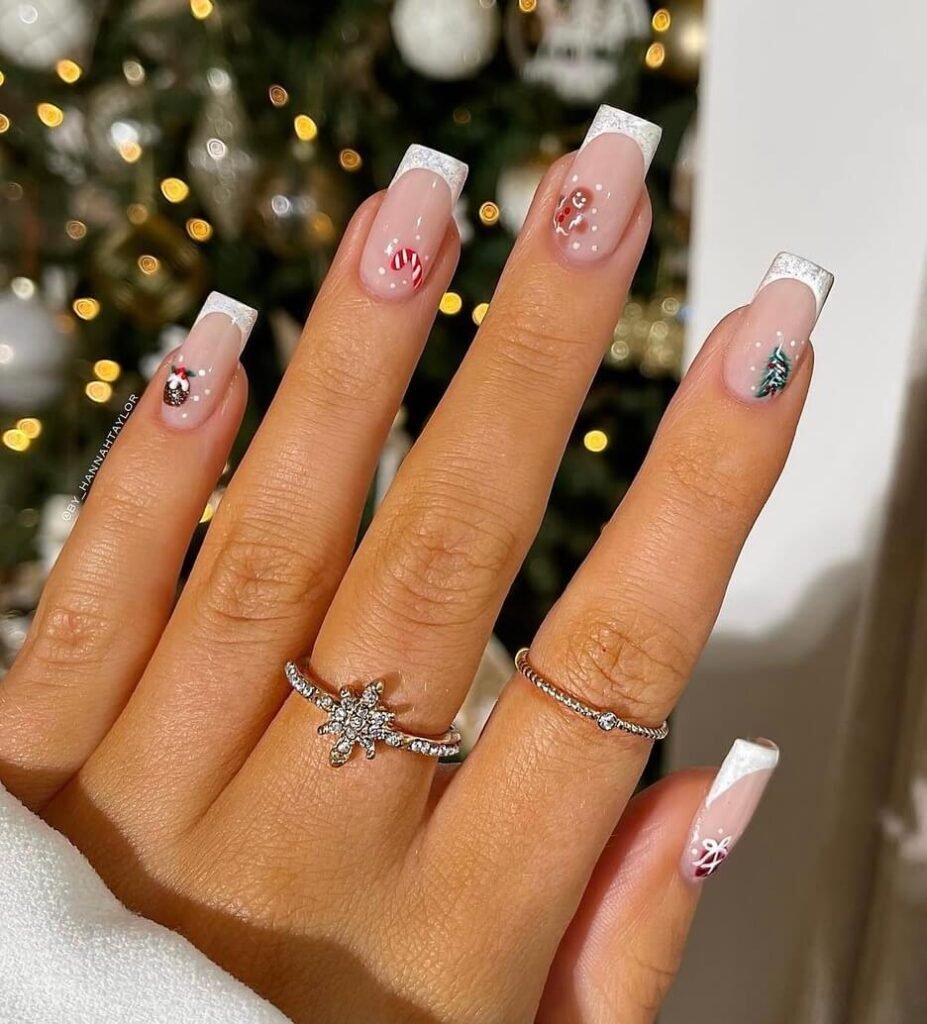 white french tip Christmas nails